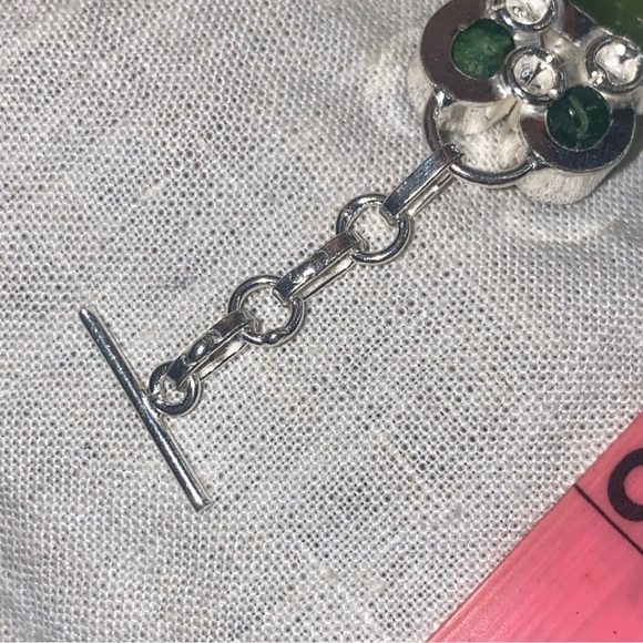 Nephrite Jade + Green Quartz gemstone statement vintage bracelet - Picture 5 of 13